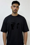 Aglayan Gozler Design Printed Oversize Black T-Shirt