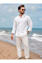 Men's 100% Cotton Linen Textured Shirt Summer Comfortable Fit White - 5