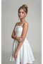 Teenage Girls' Evening Dress White Crepe Dress with Straps Flared Skirt with Stones Wedding Birthday Dress 11-13-15 Years Old