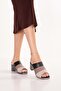 Women's Genuine Leather Heeled Daily Slippers Iz.16115 Black - 2