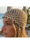 Beige Color Hand Knitted Beaded Mesh Beanie - Hat - Bohemian Beach Accessory - Hair Bandana - Beanie - 5