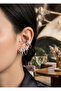Brass Silver Color Zircon Stone Flower Motif Earrings - 2
