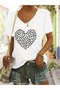 Women's Heart Printed V-Neck Sleeves Regular Fit Comfortable T-Shirt