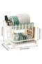 Dish Drying Rack Multifunctional Rustproof 2-Tier with Drainboard, Utensil & Cup Holder (White) - 2