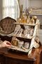 Floral Pattern Wooden Jewelry and Perfume Organizer Stand, Makeup Cosmetic Table Organizer 3-Tier Shelf - 7