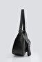 Women's Black Genuine Leather Zippered Gondola Baguette Shoulder Bag with Adjustable Extension Strap - 7