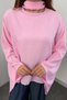 Women's Scarf Collar Asymmetrical Bat Sleeve Loose Poncho Blouse 6019 - Pink - 5