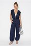 Women's Navy Blue Patterned Hooded Vest Pocketed Shalwar Trousers Set 4156 60286386 - 2