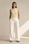 Mustard Crew Neck 100% Cotton Women's Sleeveless Striped Knitwear Blouse - 5
