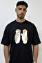 Cute Cats Design Printed Oversize Black T-Shirt