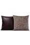 Mocha Duo Throw Pillow Cover Set - Leather and Plain Textured Decorative Throw Pillow Covers, Set of 2