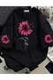 Women's Pink Daisy Sleeve Detailed Crew Neck T-Shirt