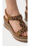 Sarex Women's Bright Colored Stone Embellished Wooden Heel Fishback Tie-Up Natural Stone Look Embroidered Ankle Elastic Tie-Up Short Wedge Heel Daily Comfortable Sandals - 3