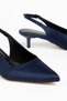 Angela Women's Navy Blue Satin Thin Heeled Casual Shoes - 3