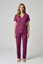 Women's Cherry Lace Viscose V-Neck Short Sleeve Pajama Set - 2