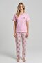 Women's Pink Figured Cotton Short Sleeve Pajama Set - 2