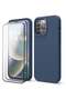 [3 in 1] iPhone 15 Pro Case with 9H Tempered Glass, Liquid Silicone Shockproof Cover (Navy Blue)