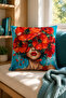 Red Floral Women's Portrait Patterned Decorative Throw Pillow Cover Bohemian Decor 43X43 cm - 5