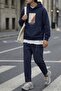 Men's Printed Oversize Premium Fabric Hoodie Navy Blue - 3