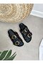 Black Straw (Aven) Double Buckle Women's Slippers - 6