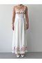 Women's Floral Embroidery Detailed Strappy Linen Long Dress - 5