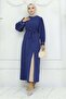 Pleated Slit Suit Indigo 19239