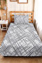 Gray Geometric Youth Room Single Pique Set - Anthracite Striped 160X220 cm Quilted Bedspread - 4