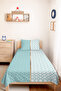 Turquoise Geometric Youth Room Single Pique Set - White Modern 160X220 cm Quilted Bedspread - 2