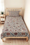 Shawl Patterned Bohemian Cream Single Pique Set - Ethnic Floral Blue Tile 160X220 cm Bedspread - 4