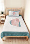 Geometric Bohomian Mint Young Room Single Pique Set - Powder Pastel 160X220 cm Bedspread - 2