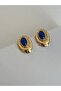 Special Series Button Model Blue Stone Vintage Earrings - 4