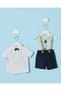 Infant Boys White Printed Shirt & Suspender Shorts Set
