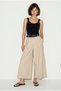 Women's Beige High Waist Belted Pleated Detailed Wide Leg Skirt Trousers 3320 60286408
