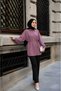 Women's Modal Shirt with Front Ruffles and Waist Tie, Dusty Rose - 2