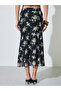 Black Floral Print Bias Midi Skirt - 4