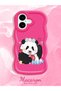 iPhone 16 Plus Compatible Case with Camera Protector Red Silicone Couple Phone Case Panda Pattern - 2
