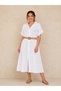 Women's Straw Belted Full Buttoned Cotton Fabric Dress 42-46