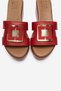 Hiola Red Genuine Leather Buckle Women's Wedge Heeled Slippers - 2