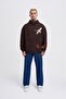 Men's Embroidery Bird Hooded Sweatshirt Dark Brown - 5