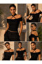 Off-The-Shoulder Halter Neck Ring Detailed Camisole Crop Blouse - 7