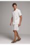 Regular Fit Mid-Waist Striped Men's White Shorts