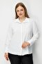 Women's Plus Size Shirt with Stripe Stone Detail on Collar and Placket 0080 Ecru