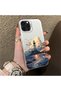 iPhone 12 Pro Max Compatible Silicone Edge Hard Back Case Couple Phone Case Tower Pattern - 3