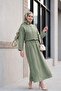 Single Button Embroidered Skirt Linen Look Suit -Khaki - 5
