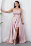 Strapless Neckline Rhinestone Straps Ruffle Satin Dress Drp582 - 5