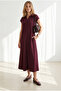 Women's Plum Polo Collar Pocketed Modal Buttoned Flowy Dress Elb-19002667 - 3
