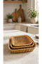 3-Piece Square Wicker Presentation Basket Badya Basin Plate Bowl - Desktop Organizer Rattan Presentation Fruit Bowl - Extra Quality Steel Rattan - 3