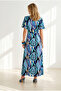 Women's Abstract Blue Buttoned Belted Maxi Viscose Shirt Dress Elb-19002382 - 4