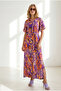 Women's Lilac Beige Buttoned Belted Maxi Viscose Shirt Dress Elb-19002382 - 2