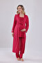 New Season Cherry Special Lace Design Strap 100% Cotton Maternity Pajama Set with 3 Pieces - 3